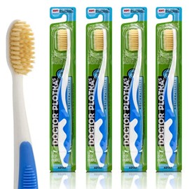 Dr Plotkas Cepillo de dientes extra suave de Mouthwatchers | Cepillo de dientes suave manual para adultos | Nano cepillo de dientes ultra limpio | Bueno para dientes y encías sensibles | Azul, 4 unidades