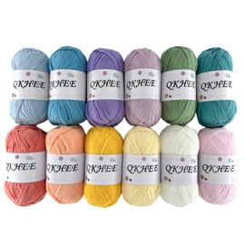 QKHEE Yarn for Crocheting and Knitting 12 * 1.76 Oz (50G) /195yd, Fine/Fingering Weight (1), 60% Cotton 40% Acrylic Soft Yarn kit for Making Granny Squares and amigurumi (Spring)