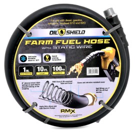 OIL SHIELD 1" x 10 ft Rubber Farm Fuel Transfer Hose with Static Wire - 2x Kink Resistance, Flexible to -30°F, Oil & Ozone Resistant, 100 PSI, Compatible with Electric Pumps