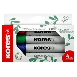 Kores Eco K-Marker XW2- Whiteboard-Marker mit Keilspitze, Set 4 Farben: schwarz, blau, grün, rot, Plastikteile aus 90% recyceltem Material