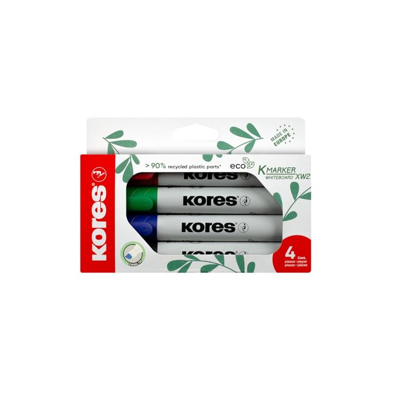 Kores Eco K-Marker XW2- Whiteboard-Marker mit Keilspitze, Set 4 Farben: