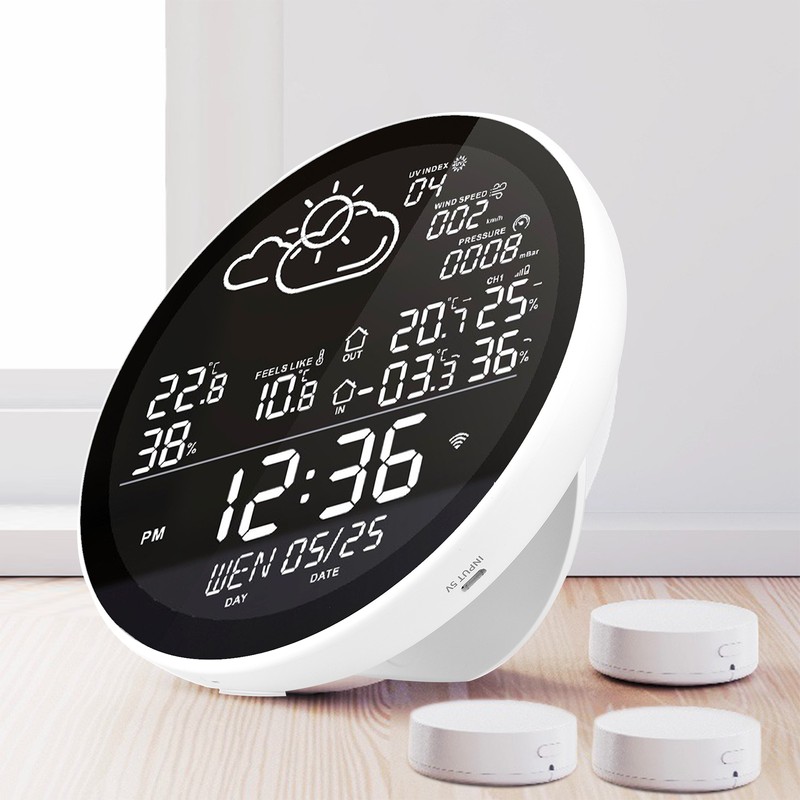 Tuya Wifi Smart Weather Station with Clock Indoor and Outdoor