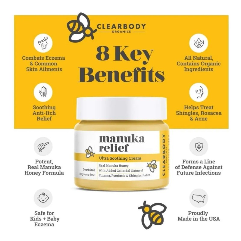 Manuka Relief,crema De Miel Para Eccema, Psoriasis,dermatiti