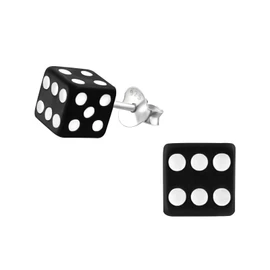 Black Dice Stud Earrings - Sterling Silver 0.5cm x 0.5cm Board Game Playing Poker