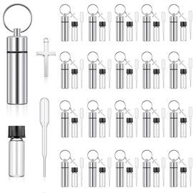 Tandefio 20 Sets Anointing Oil Bottles Keychain Vial Holy Water Container with Dropper Cross Pendant for Travel Baptism Favor (Silver)
