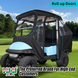 10L0L Golf Cart 4 Passenger Golf Cart Enclosure, Storage Cover Fits for Club Car Precedent 2+2, Windproof 600D Waterproof Portable 4-Sided Clear Window & Roll-up Zipper Door (Black/Transparent)