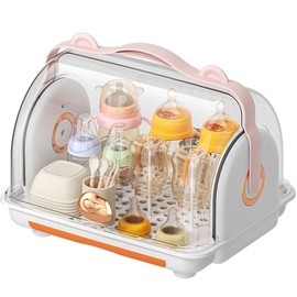 Nollapo Baby Bottle Drying Rack Storage, Nursing Bottle Storage Box Organizer with Cover, Portable Kitchen Cabinet Organizer, Durable countertop Dryer (Orange)