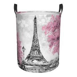 Gbuzozie 62l Round Laundry Hamper Retro Paris Eiffel Tower Storage Basket Waterproof Coating Organizer Bin For Nursery Clothes Toys