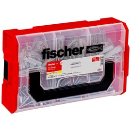 fischer FIXtainer SX Plus Dowel and Screw Box, Dowel Set with 210 Items, for Concrete, Solid and Perforated Building Materials, Practical Tool Box with Carry Handle and Click System
