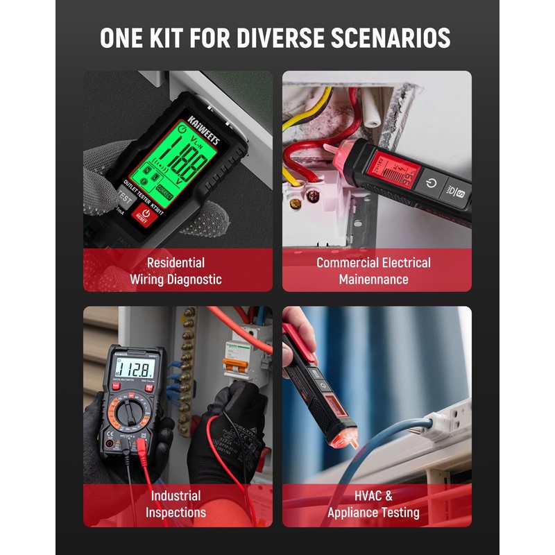 KAIWEETS Electrical Test Kit KIT01, Digital Multimeter, Smart Non-Contact Voltage