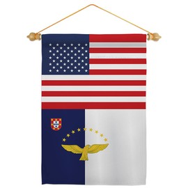 Azores US Friendship Garden Flag Set Wood Dowel Regional USA American Alliance World Country Particular Area Small Decorative Gift Yard House Banner Double-Sided Made In 13 X 18.5