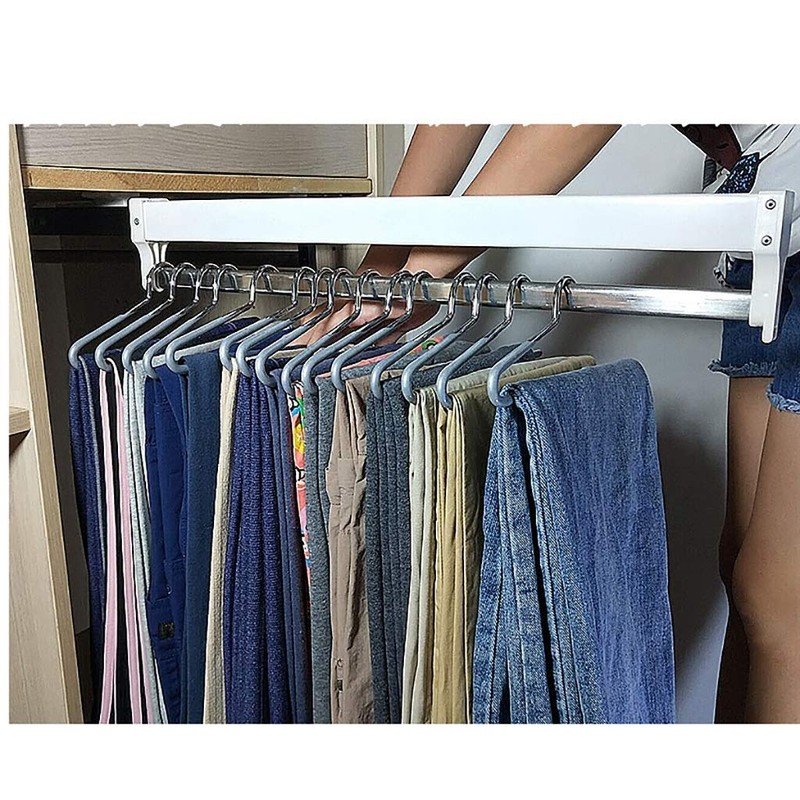 Extendable Clothes Rail for Pull-Out Hangers Adjustable Wardrobe Clothes Rail