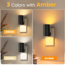 VOLISUN Night Light, Dimmable Led Night Lights Plug into Wall, Amber/3000K/4500K, 0-100LM Adjustable Brightness, Dusk to Dawn Nightlight for Hallway, Bathroom, Bedroom Black 4 Pack