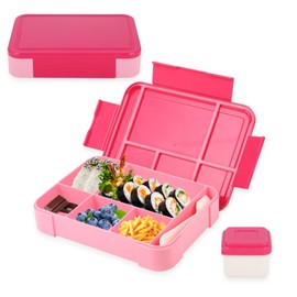 Salubohum Children's Lunch Box, 1330 ml Lunch Box, Bento Box, Lunch Box with Compartments, Leak-Proof, Suitable for Travel, School, Picnic (Pink)