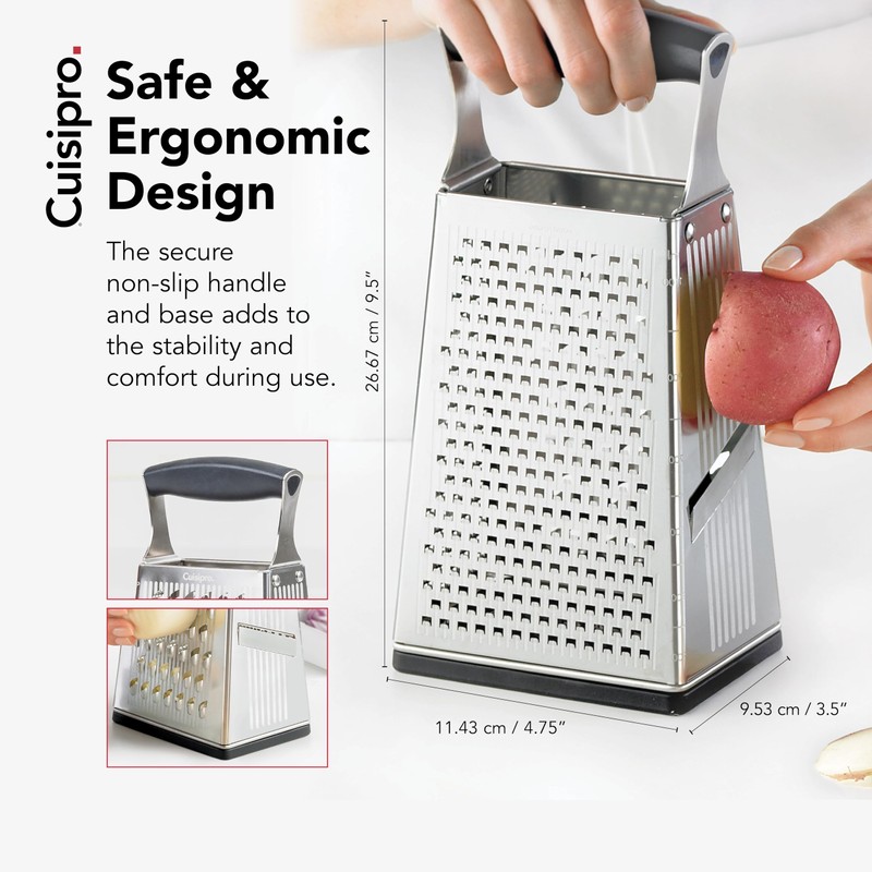 Cuisipro Stainless Steel Cheese Grater with Handle, 4 Sided Box