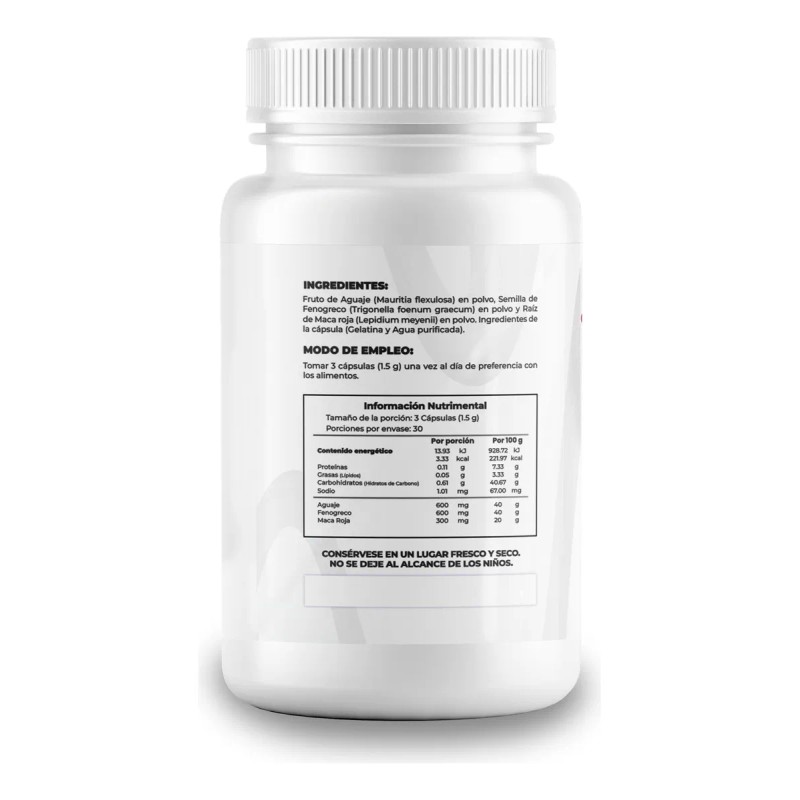 Aguaje Complex 90 Cápsulas Fenogreco Maca Roja Sabor Sin Sabor