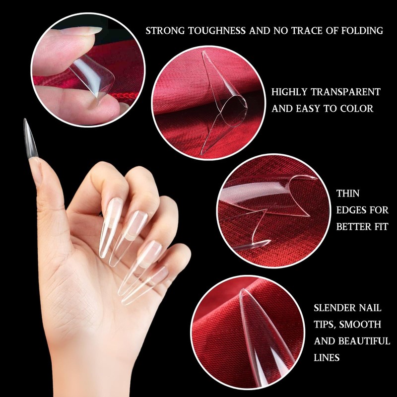 LUFFLOK Medium Almond Nail Tips, 500 Pcs Half Cover Natural