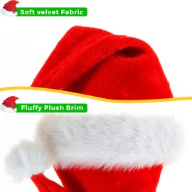 Aofonchy 2 PCS Santa Hats for Kids, Unisex Plush Christmas Hats, Thicken Soft Classic Xmas Hats, Comfortable Luxury Children Santa Claus Hats with Faux Fur Pompom for New Year Christmas Party