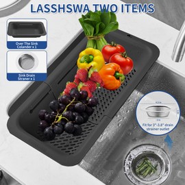 LASSHSWA Collapsible Colander and Strainer for Kitchen, Over the Sink Colander Strainer Basket for Kitchen, Fruit Pasta Food Strainer Plastic Colander with A Kitchen Sink Strainer Stainless Steel