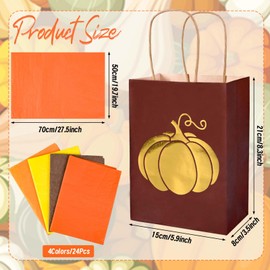 24Pcs Fall Theme Gift Bags with Tissue Paper Foil Gold Pumpkin Kraft Paper Bags Autumn Goodie Treat Bags with Handles for Harvest Holiday Birthday Wedding Thanksgiving Party Favors Supplies