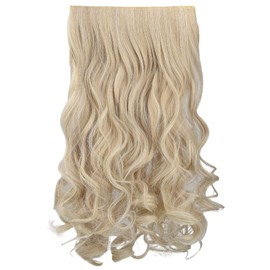 REECHO 20" 1-Pack 3/4 Full Head Curly Wave Clips in on Synthetic Hair Extensions HE008 Hairpieces for Women 5 Clips 4.5 Oz per Piece - Light Blonde