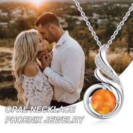 KINGWHYTE Sterling Silver Phoenix Princess Necklace - Opal Pendant for Women's Birthstone Jewellery - January Birthstone Gift