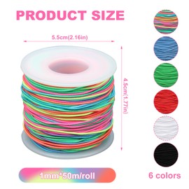 Elastic Band for Bracelets, 6 Rolls Elastic Thread Bead Cord, Elastic Band Jewellery Making 1 mm x 50 m, Rubber Cord, Elastic Nylon Cord for DIY Crafts Jewellery Making Necklaces