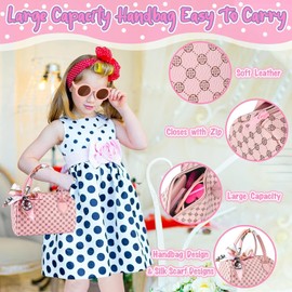 Bolso de Juego para niñas pequeñas, Juego De Bolsas para Niñas Dress Up, Bolso de Juego para niña pequeña con Kit de Maquillaje Falso para niños, Carpeta, Llaves, Tarjeta de crédito (Rosa)
