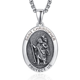 ADMETUS St Christopher Medal for Men 925 Sterling Silver Oval St Christopher Necklace Mens Saint Christopher Necklace Protection Jewelry Religious Gifts