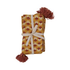 Creative Co-Op Cotton Napkins with Floral Pattern and Tassels, Set of 4
