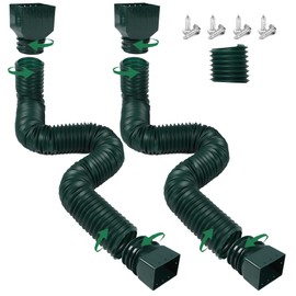 2 Pack Rain Gutter Downspout Extensions, Upgraded Flexible Drain Downspout Extender, Rainwater Drainage Diverter with Mini Connector, Extendable from 20 to 127 Inches(Green)
