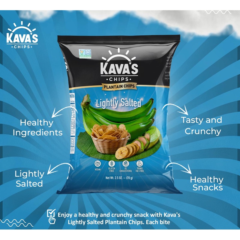 Kava's Plantain Chips, Lightly Salted Chips - 24 Packs Vegan