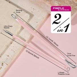 Teenitor Pimple Extractor Acne Treatment Tool Blackhead Comedone Removal 2-in-1 Popper Tool for Face Blackhead Extractor Tool Pink