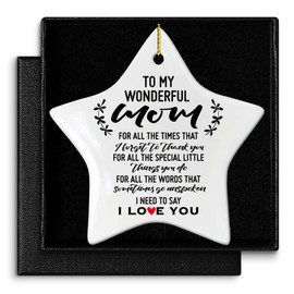Mom Christmas Ornament Gift, to My Wonderful Mom, Mother's Day Birthday Keepsake Ornament Gift for Mother from Daughter Son Kids, Christmas Tree Star Shape Ceramic Ornament Decor