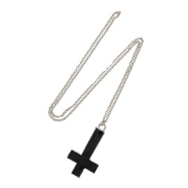 Zac's Alter Ego Upside Down Enamel Black Cross Pendant on Chain Necklace