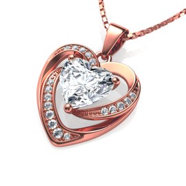 DEPHINI - Rose Heart Necklace - 925 Sterling Silver - Gold plated silver - Fine Jewellery Love - 18" Premium Rhodium Plated Silver Chain - Cubic Zirconia - Gifts for Women