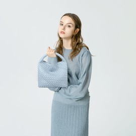 Woven Bags For Women Fashion Plain Weave Mini Purse Zipper Closure Shoulder Purses Tote Bags Clutch (light blue)