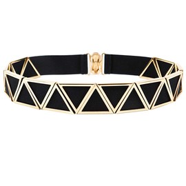 MEGAUK Women's Geometric Elastic Waist Belt Waist Belt Metal Belt Chain Belt for Wedding Dress - 3.5 cm Wide, black gold