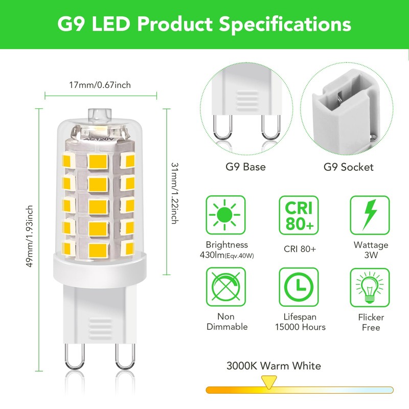 BUBO G9 LED Bulb 3000K Warm White 430 Lumens, 3W