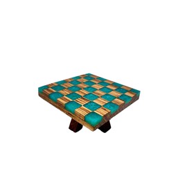 Melody Jane Dolls House Coffee Table Solid Oak Checkered Turquoise Resin Custom Furniture