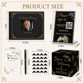 BAIYUNSKY Funeral Guest Book for Memorial Service, Guest Book Set with QR Table Sign -QR Memorial Website, 9.25x7.4 Faux Leather, Includes 50 Memory Cards, Card Box & Pen
