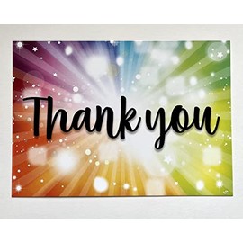25x Rainbow Burst Design Thank You A6 Landscape Greetings Postcard Note Cards 25 Pack NO Envelopes NHS Adults Children Gratitude Thanks