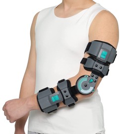 DOUKOM Hinged ROM Elbow Brace, Adjustable Post-Op Splint Stabilizer for Post-Op, Surgery Recovery, Ligament and Tendon Repairs and Dislocation, Left