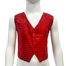 TAIKMD Kids Girls Boys Shiny Sequins Vest Crop Top Dance Jazz Hip Hop Jacket Waistcoat Choir Party Costumes (Red, 7-8)