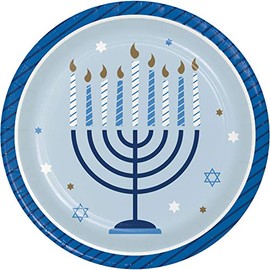 Creative Converting 345757 Hanukkah Celebration Dessert Plates, 7", Multi-Color
