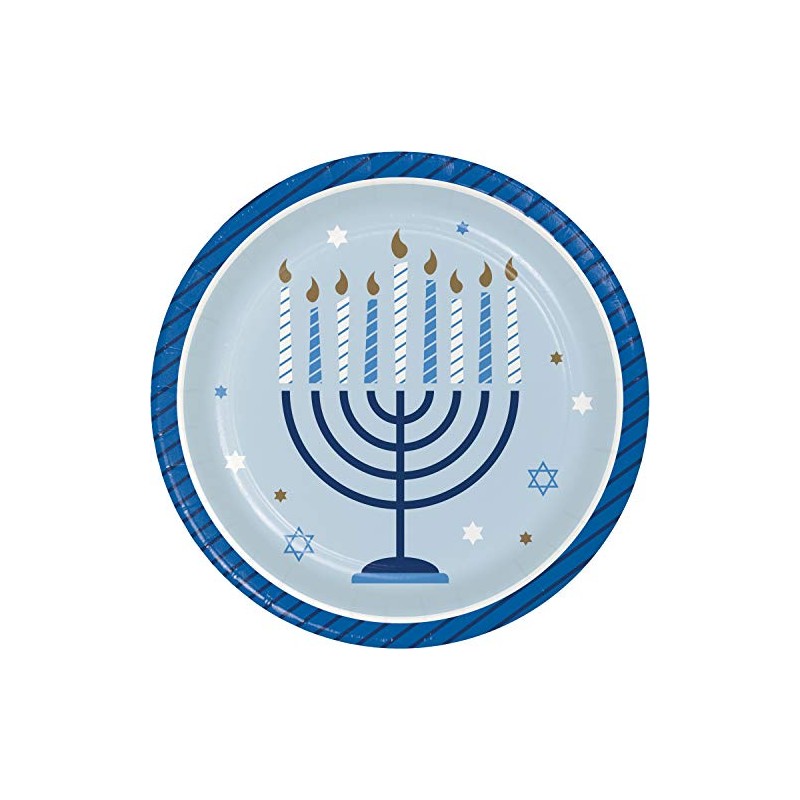 Creative Converting 345757 Hanukkah Celebration Dessert Plates, 7", Multi-Color