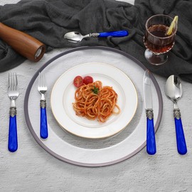 CATHYLIN 20 pieces 18/10 Stainless Steel Silverware Sets With Deep Blue Handle,Vintage Cutlery Sets,Sliverware set Service for 4,Dishware Safe (20, Deep Blue)