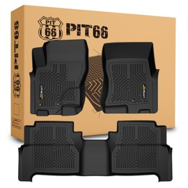 PIT66 Floor Mats Compatible with 2008-2021 Nissan Frontier Crew Cab, (Heavy Duty) TPE 3-Piece Premium, Floor Liners, 1st & 2nd Row Black