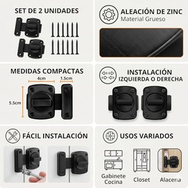Pestillo Para Puerta Con Tornillo Giratorio Set 2 Pcs - Seguro Para Puerta, Pasador, Cerrojo Aleación De Zinc Resistente, Pasador Para Puerta Baño,...