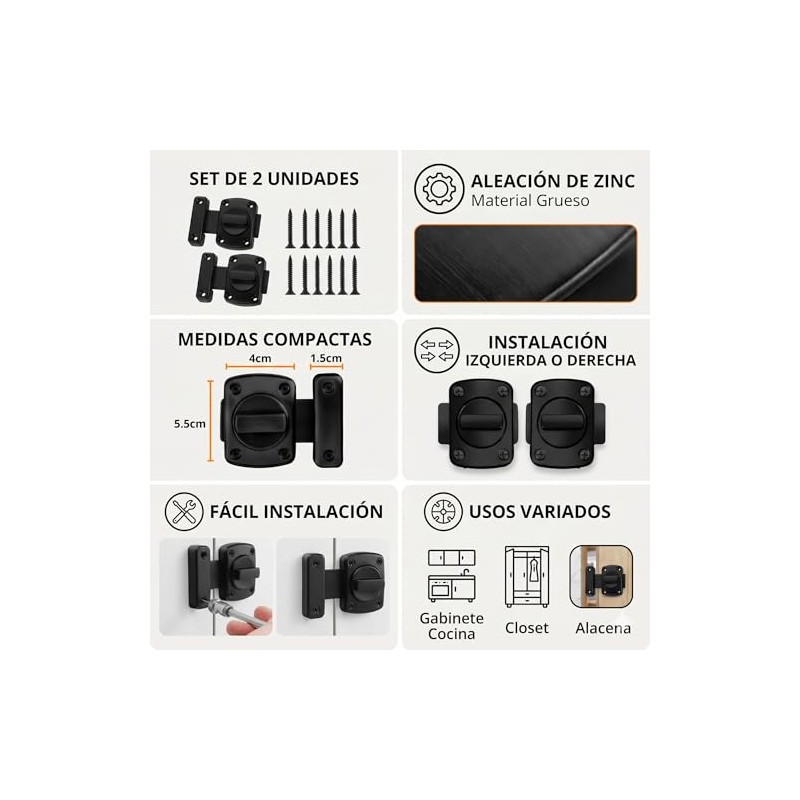 Pestillo Para Puerta Con Tornillo Giratorio Set 2 Pcs -